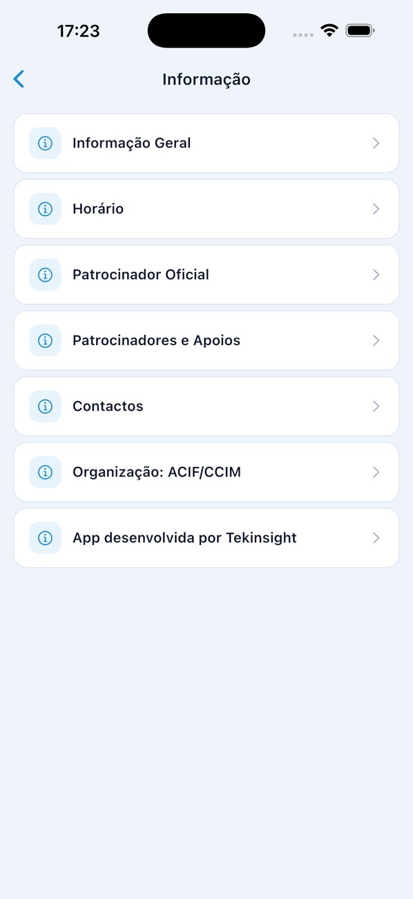 Expomadeira app information menu