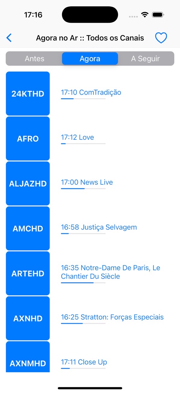 Guia TV showing what is on air now on every channel